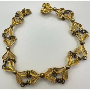 Vintage 800 silver gold vermeil handmade filigree flex link panel bracelet